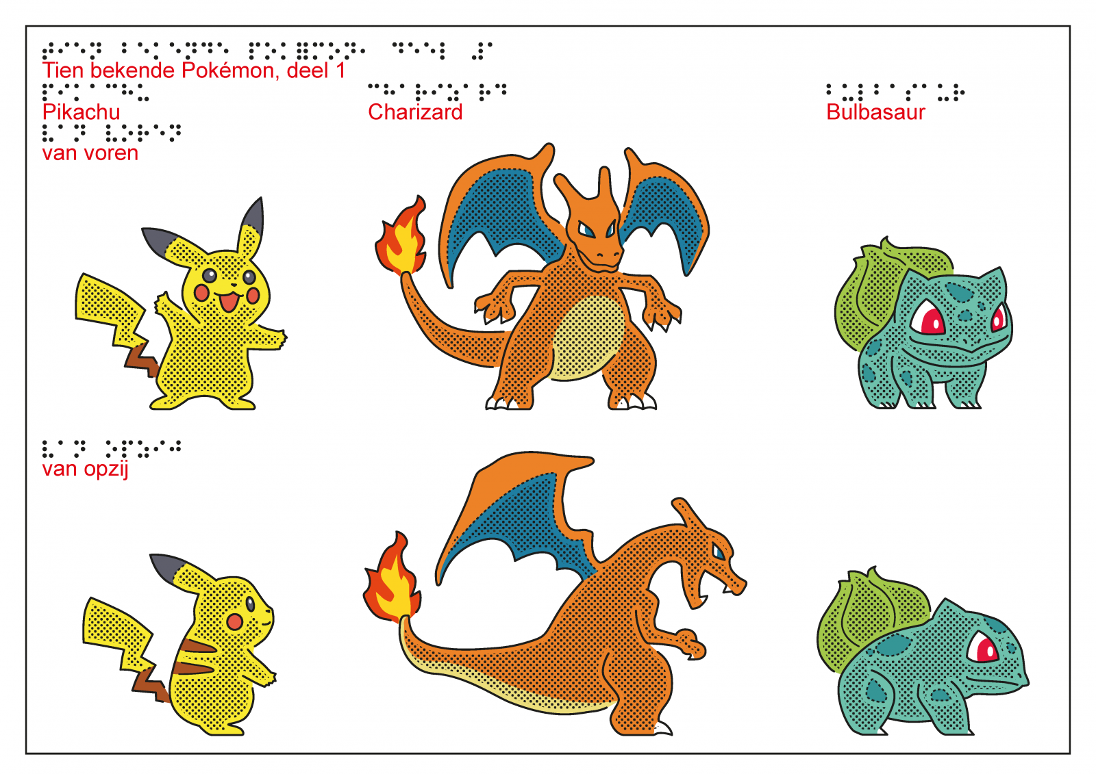 Afbeelding van een Swell Paper-reliëfkaart. Hier wordt de kaart met 10 bekende Pokémonfiguren getoond.
