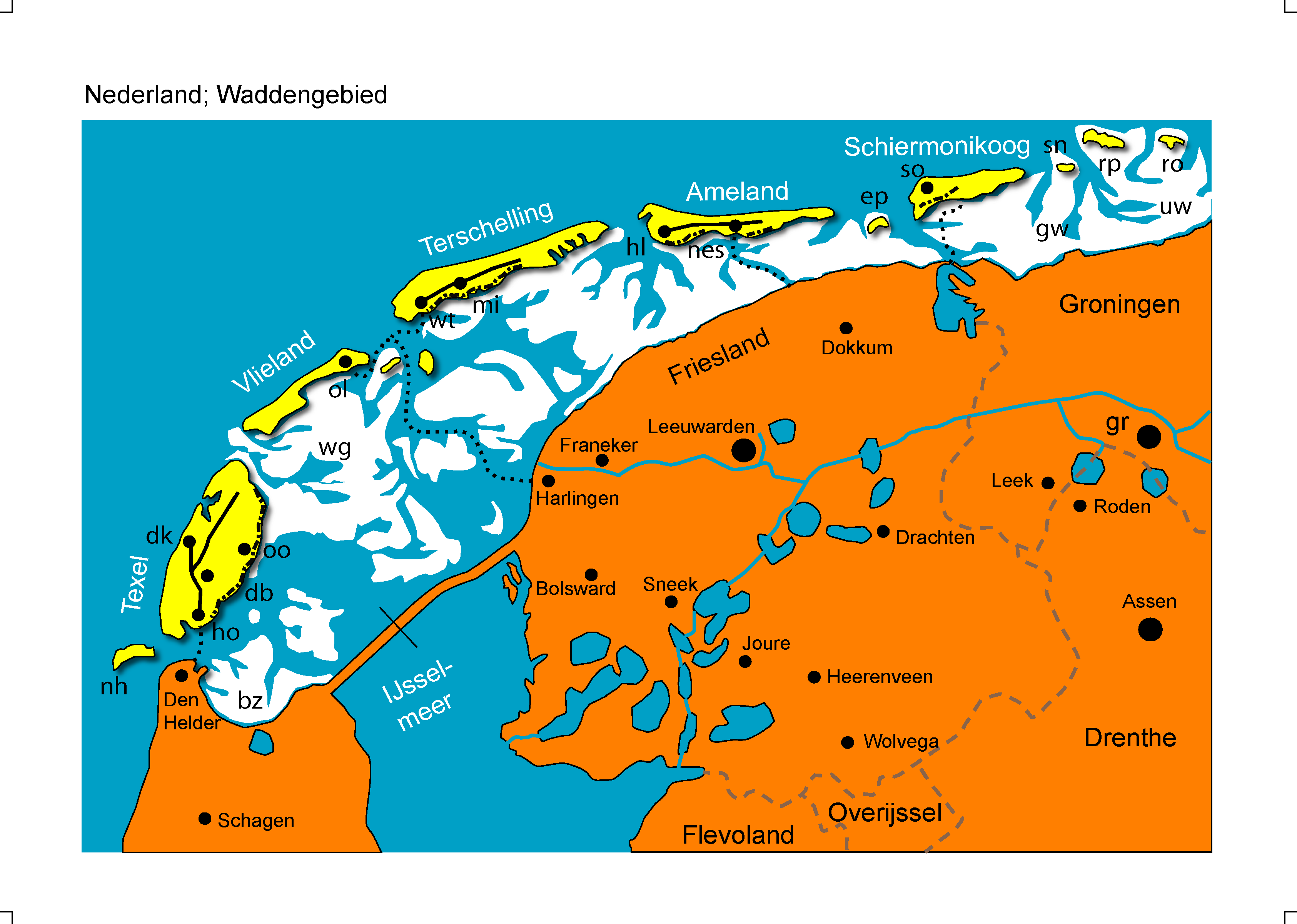Afbeelding van een Twin Vision-reliëfkaart. Hier wordt de kaart van het Nederlandse Waddengebied getoond.