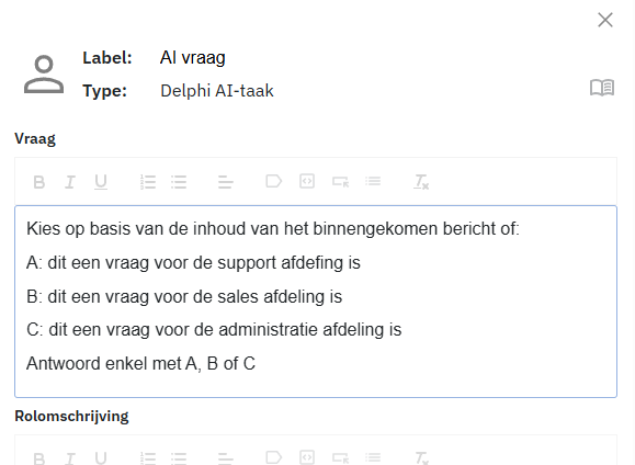 Voorbeeld van een Delphi AI taak binnen het BPMN proces