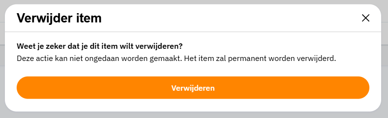 Voorbeeld van de pop-up met de vraag of je het item permanent wil verwijderen met Dossier
