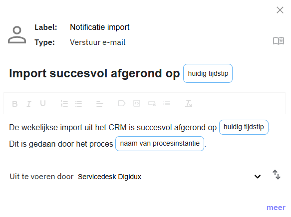 Voorbeeld van te versturen e-mail in een proces